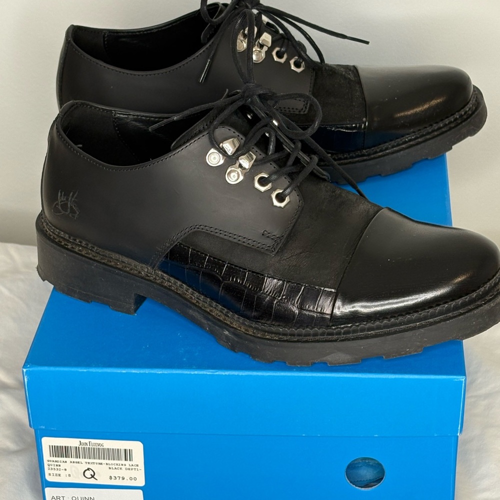 John Fluevog Black Leather Oxfords